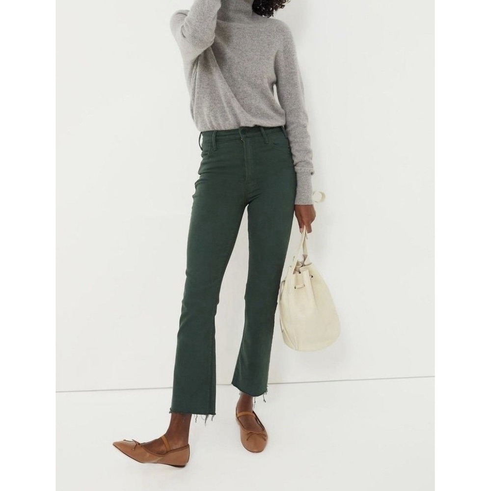 MOTHER The Hustler Ankle Fray Jeans Black Forest Green Bootcut Sz 30 USA